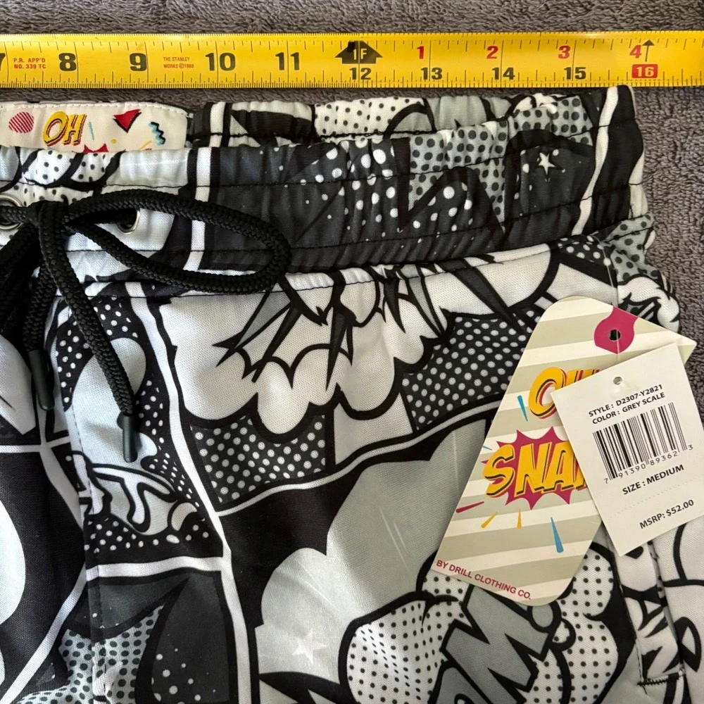 NEW Drill Clothing Co Swim Shorts Medium Grey Comic Book Pop Art D2307-Y2821 NEW